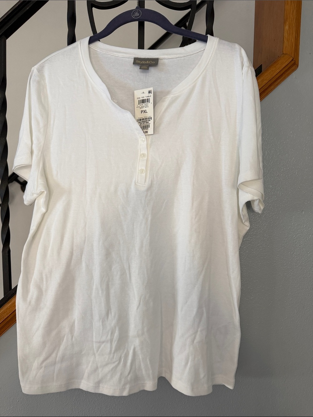 NWT Style & Co. White Short-Sleeve Henley Top